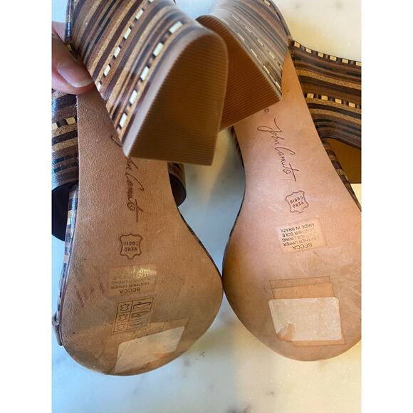 Vince Camuto Brown & Beige Becca Heel Slip On Leather Sandals Size 9 Wood tone - Picture 11 of 12